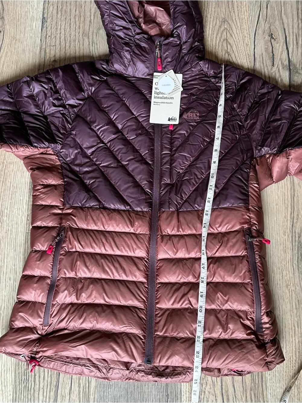 NWT REI Two-Tone Women's Hooded Puffy Jacket - Plum & Dusty Rose - Picture 2 of 6